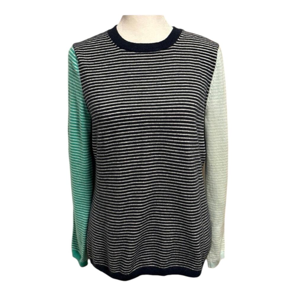 Lands End Women’s Size M 10 12 Sweater 100% Cashmere Crewneck Striped